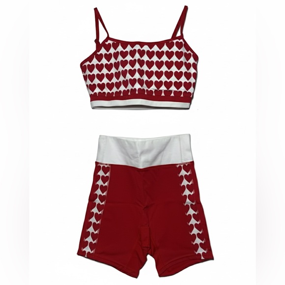 Lumi Valentine red white Crop Top and Shorts 2 piece dance matching set NWT - Picture 2 of 12